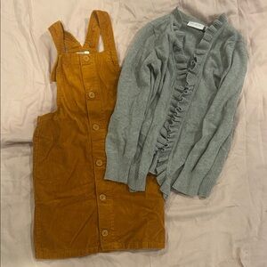Place Mustard Corduroy dress with gray open front cardigan